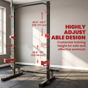 Soozier Power Cage Squat Rack, 1100LB Heavy-Duty Power Rack with Pull-Up Bar, Adjustable J-Hooks, Plates and Barbell Storage