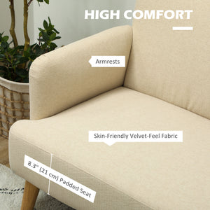 Velvet Feel Fabric 2 Seater Sofa, Small Sofa Loveseat with 8.3" Thick Padding and Wood Legs, Black – view 10