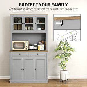 71" Pantry Cabinet with Microwave Space, Buffet with Hutch, 2 Drawers, Adjustable Shelves and Glass Doors – view 33