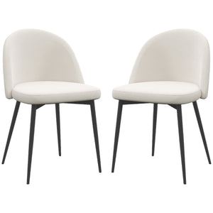 Set of 2 Mid-Back Dining Chair, Mid-Back Velvet-touch Upholstery Kitchen Chair for Living Room Dining Room, Cream White