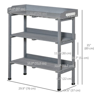 Outdoor Garden Wooden Potting Bench Work Station Table Tool Storage Shelf w/ Hooks, Natural – view 8
