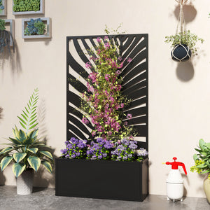 Metal Garden Bed with Trellis for Climbing Plants, Freestanding or Wall Mounted Flower Bed for Garden, Patio, Balcony