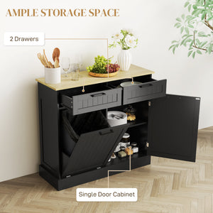 Hidden Garbage Bin Cabinet, Tilt Out Trash Cabinet w/ 2 Drawers, Freestanding Kitchen Island for Laundry – view 5