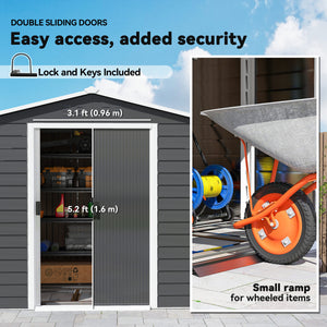 8' x 7' Outdoor Storage Shed, Easy to Assemble, Upgraded Galvanized Metal Garden Shed with Lockable Doors – view 5