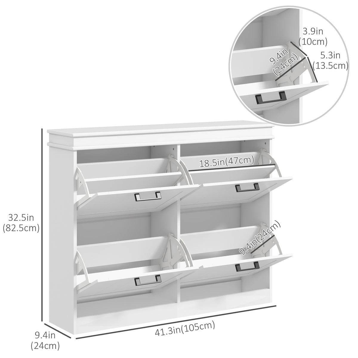 Shoe Storage Cabinet with 4 Flip Drawers and Adjustable Shelves, Narrow Shoe Cabinet for 20 Pairs of Shoes, White