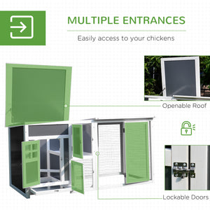 63" Chicken Coop Wooden Hen House Rabbit Hutch Poultry Cage Pen Outdoor Backyard with Nesting Box and Run Small Animal Cage PC Roof Grey