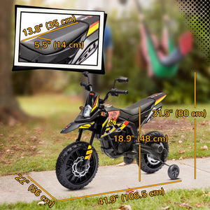 Qaba 12V Aprilia Licenced Kids Electric Motorcycle, Battery-Powered Dirt Bike with Training Wheels for Aged 3-8