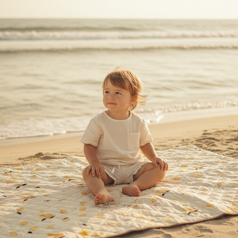 Création Jade Lemon Beach & Play Blanket - Quilted, 150 x 200 cm
