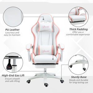 Computer Gaming Chair, PU Leather Office Desk Chair with Footrest, Swivel Wheels, 135° Reclining Back, Black – view 13