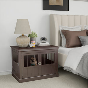31" Dog Crate Furniture End Table with Three Doors for Small Dogs, Coffee – view 7