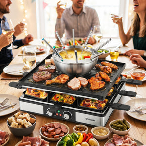 BBQ Grill with Fondue Pot Set and Adjustable Thermostats for 8 People view 2