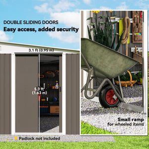 11' x 9' Steel Garden Storage Shed, Outdoor Metal Tool House with Double Sliding Doors & 2 Air Vents, Grey – view 5