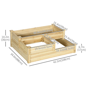 3 Tier Raised Garden Bed, 42.5" x 34.6" x 14.2" Wooden Raised Planter Box Kit for Growing Vegetables, Herbs, Flowers, Natural