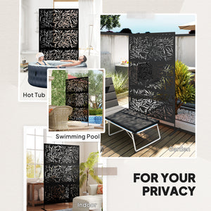 Metal Outdoor Privacy Screen, Freestanding Outdoor Divider with Stand, Decorative Privacy Panel, 78" x 48", Black