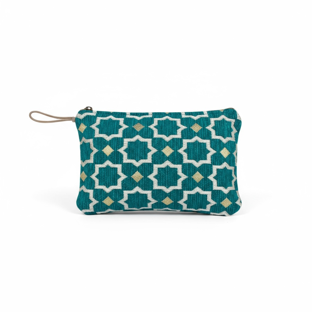 One Earth Brocade Turquoise Pouch, Handmade Morocco, 2 Sizes