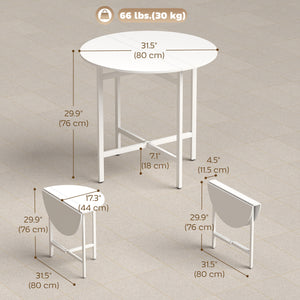 Drop Leaf Table, Folding Dining Table for Small Spaces 80 cm, White