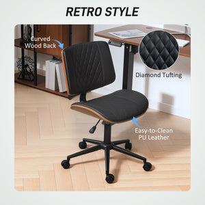 Office Chair No Arms with Wheels, PU Leather Desk Chair with Adjustable Height, Swivel Wheels for Office, Black