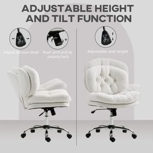 Computer Desk Chair, Armless Office Chair with Wide Padded Seat and Adjustable Height, Cream White – view 19