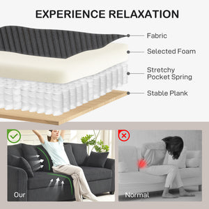 Corduroy Couch, 3 Seater Sofa, Modern Upholstered Couch with Curved Armrests and 8 Removable Pillows, Dark Grey