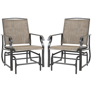 2 Pieces Outdoor Glider Chairs, 2 Person Glider Rocking Chair Set with Breathable Mesh Fabric, Steel Frame, Dark Brown