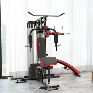 Soozier Multi Home Gym Equipment, Workout Station with Sit up Bench, Push up Stand, Dip Station, 143lbs Weights
