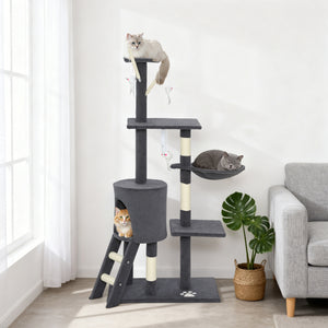 53" Cat Tree Tower, Kitten Activity Centre with Scratching Posts, Condo, Perches, Ladder, Hammock – view 21
