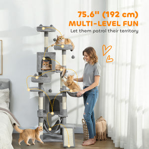 76" Large Cat Tree for Indoor Cats with 8 Scratching Posts, 3 Plush Beds, 2 Hammocks, 2 Large Condos, Ramp – view 10