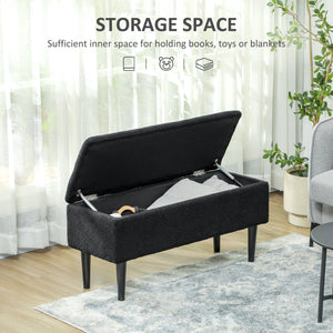 Modern Storage Bench, Ottoman with Storage and Lamb's Wool Upholstery for Living Room, Bedroom, Black – view 3