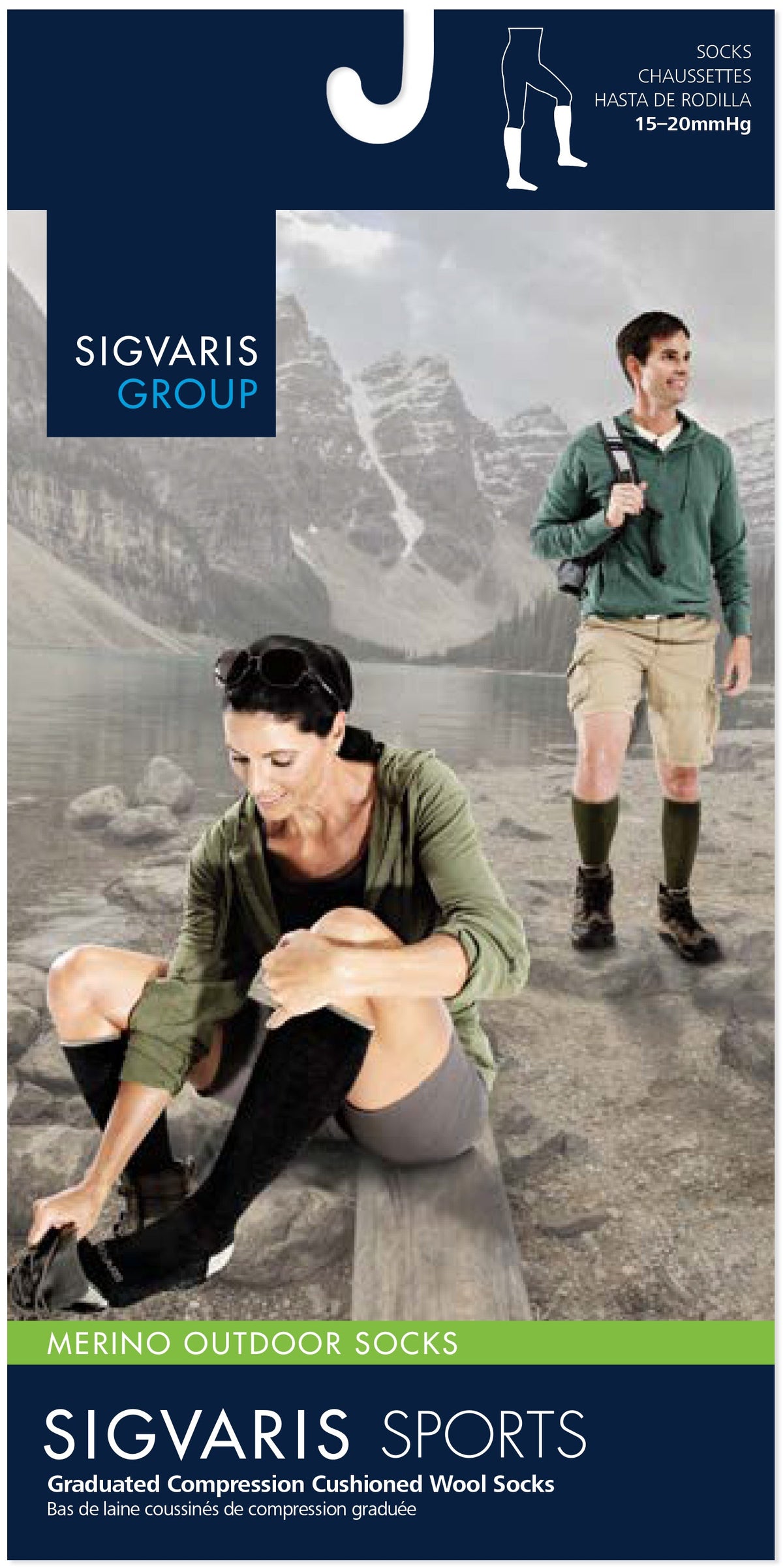 Sigvaris Merino Outdoor Socks 15-20 mmHg Knee High Closed Toe for Men