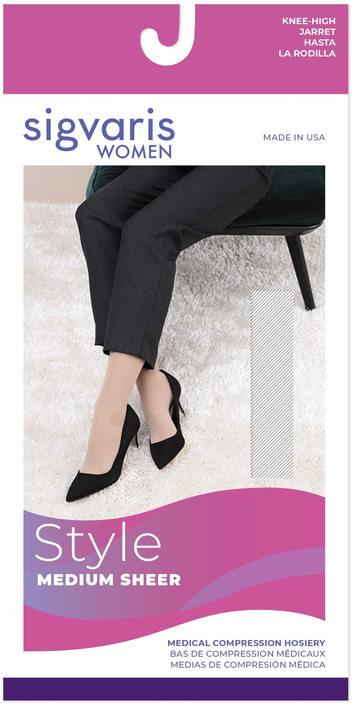 Sigvaris Style Medium Sheer 20-30 mmHg Knee High Closed Toe for Women