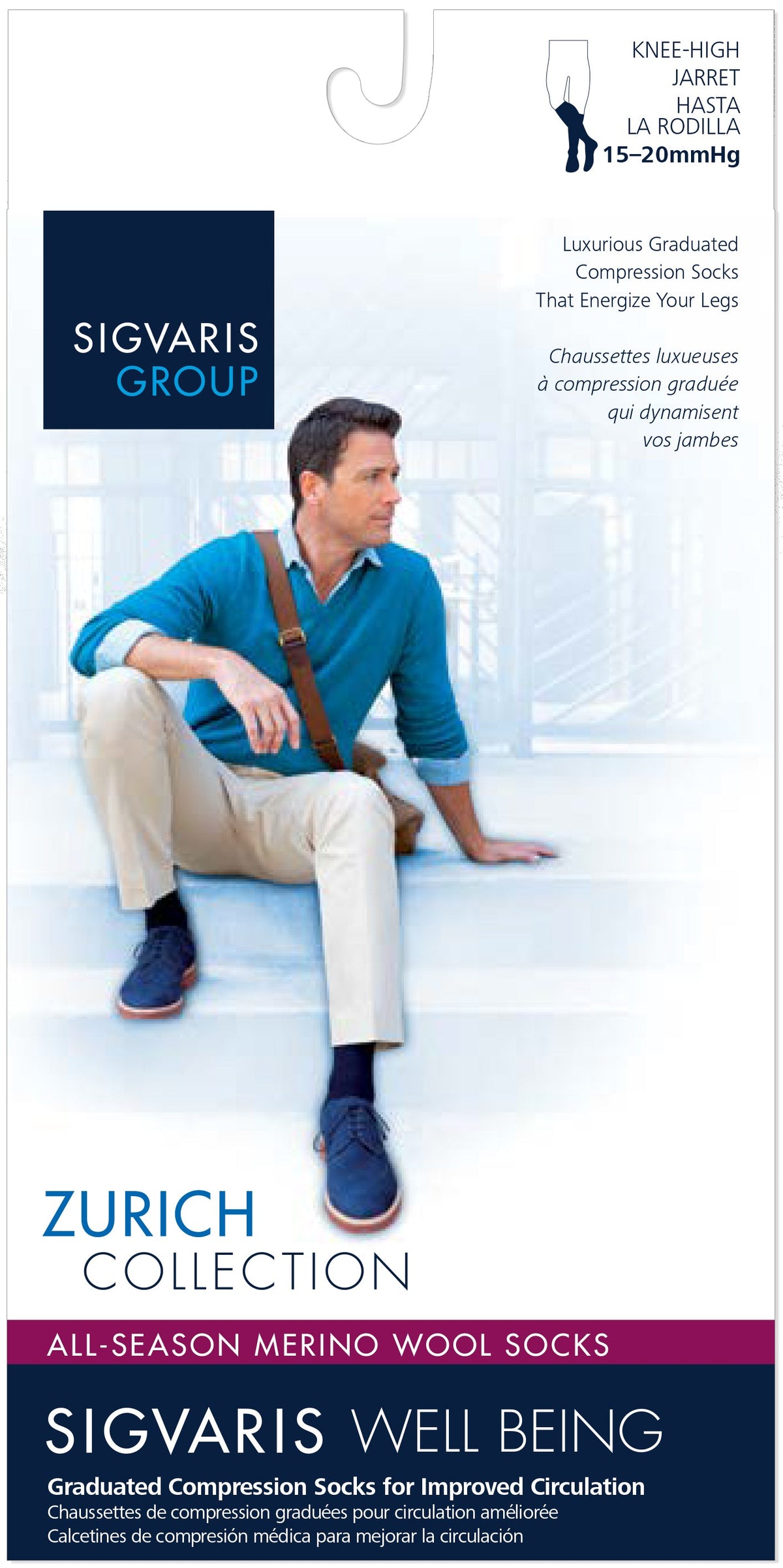 Sigvaris All Season Merino Wool 15-20 mmHg Knee High Closed Toe for Men