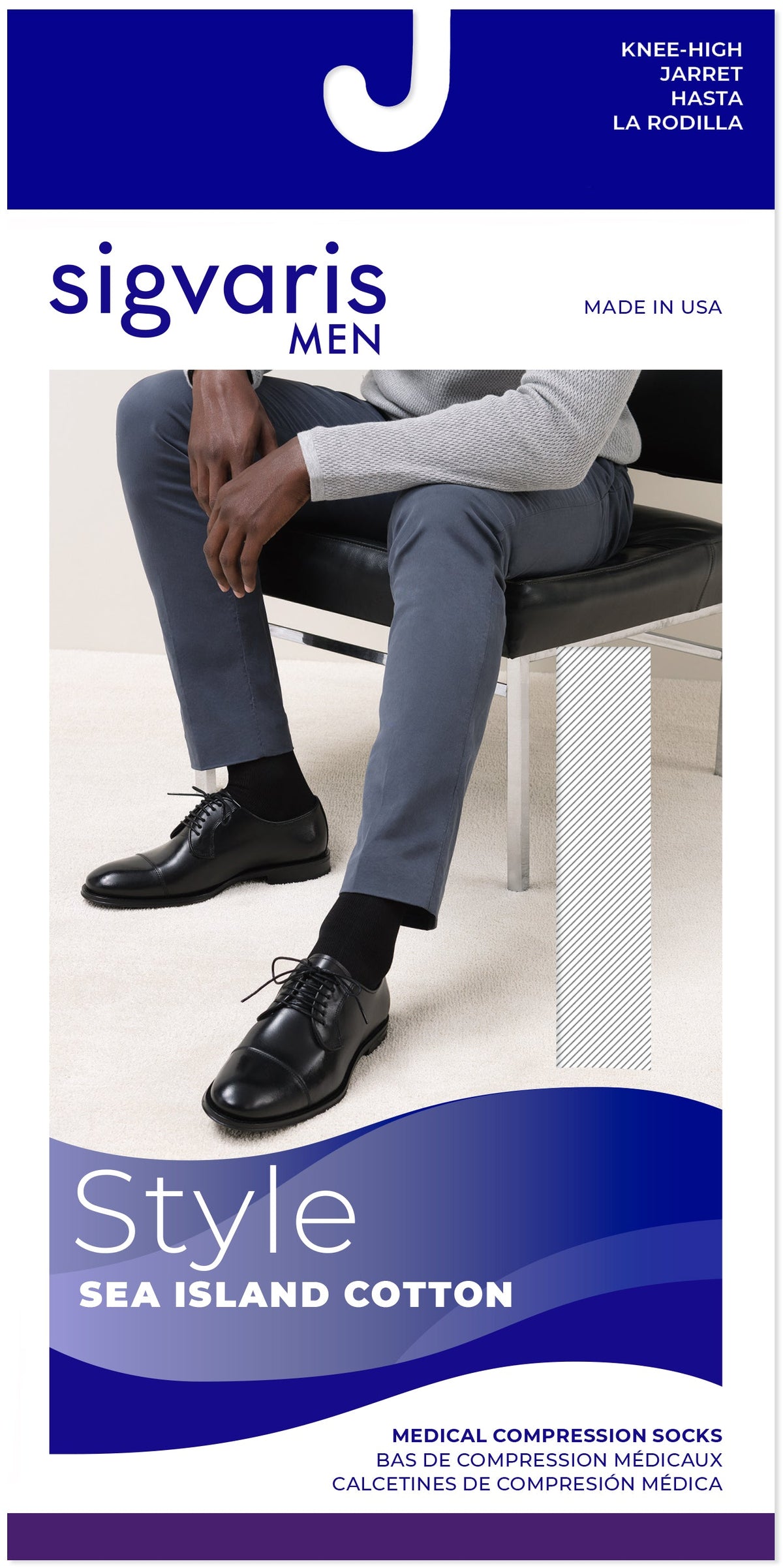 Sigvaris 220 Sea Island Cotton 20-30 mmHg Knee High Closed Toe for Men
