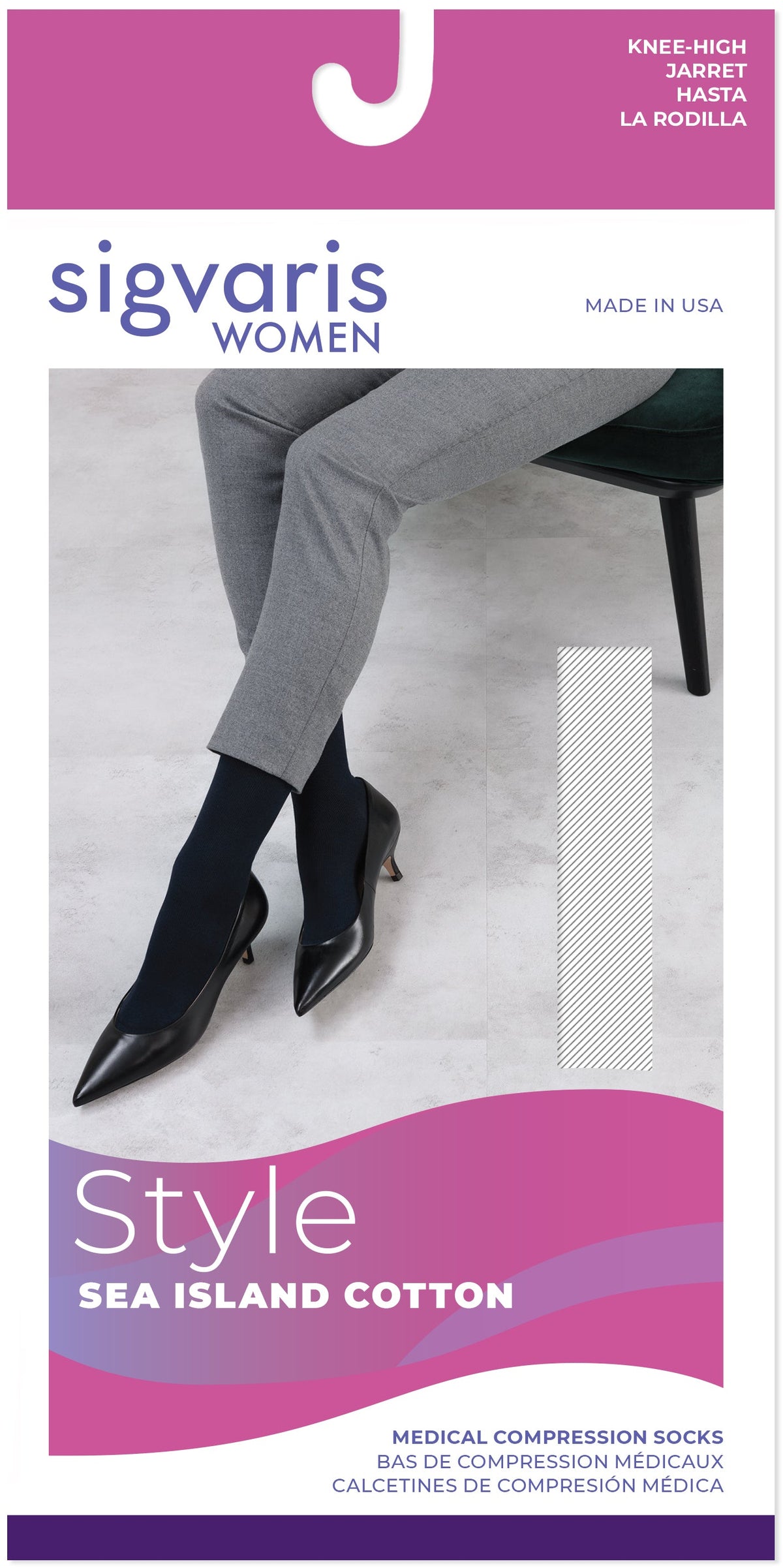 Sigvaris 220 Sea Island Cotton 20-30 mmHg Knee High Closed Toe for Women