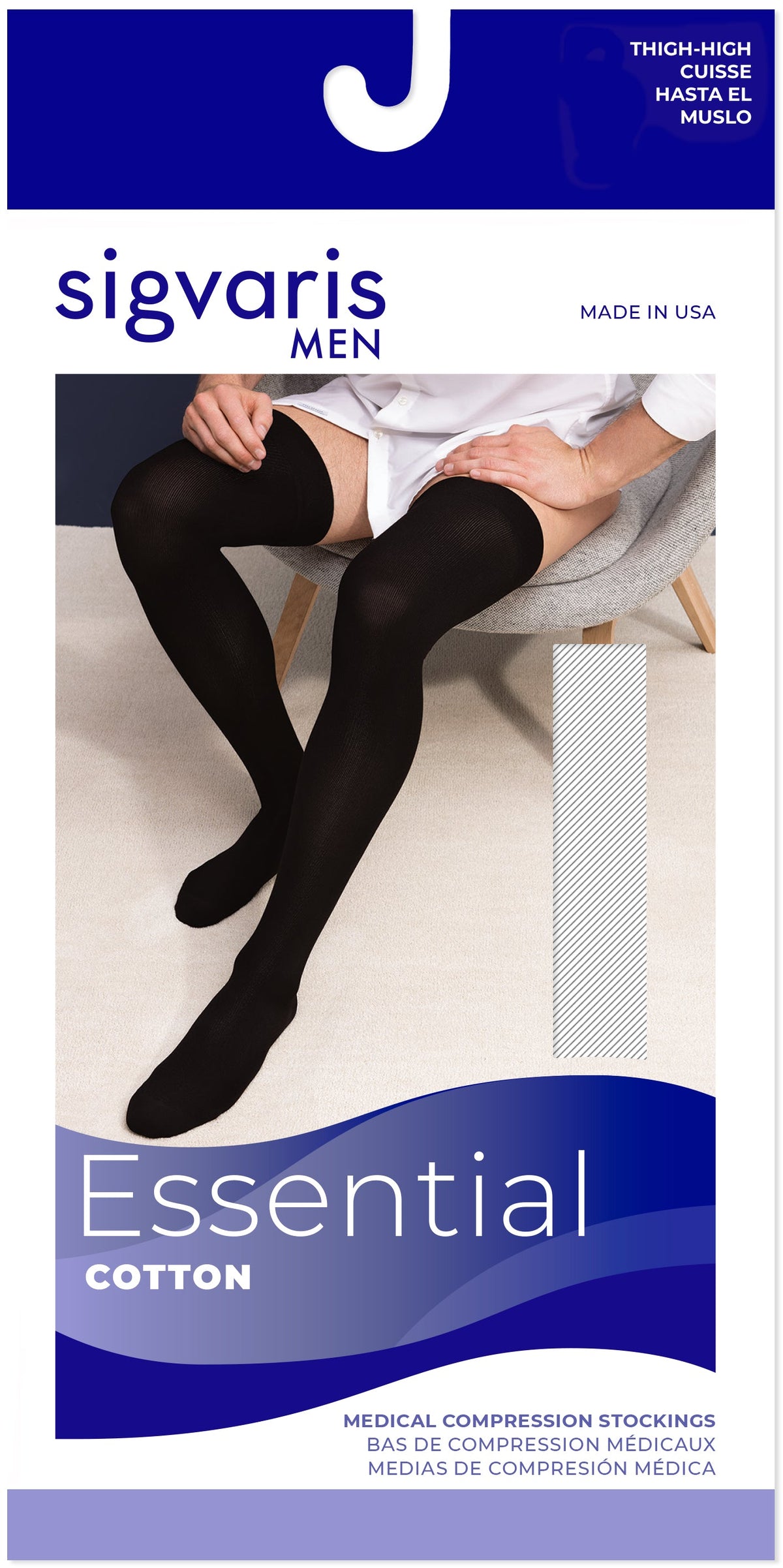 Sigvaris Essential Cotton 20-30 mmHg Thigh High Closed Toe for Men