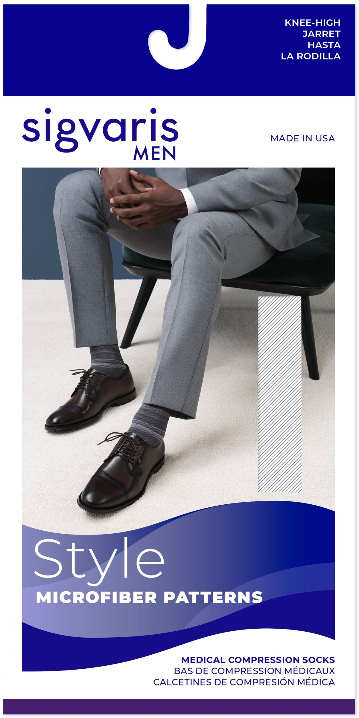 Sigvaris Style Microfiber Patterns 20-30 mmHg Knee High Closed Toe for Men