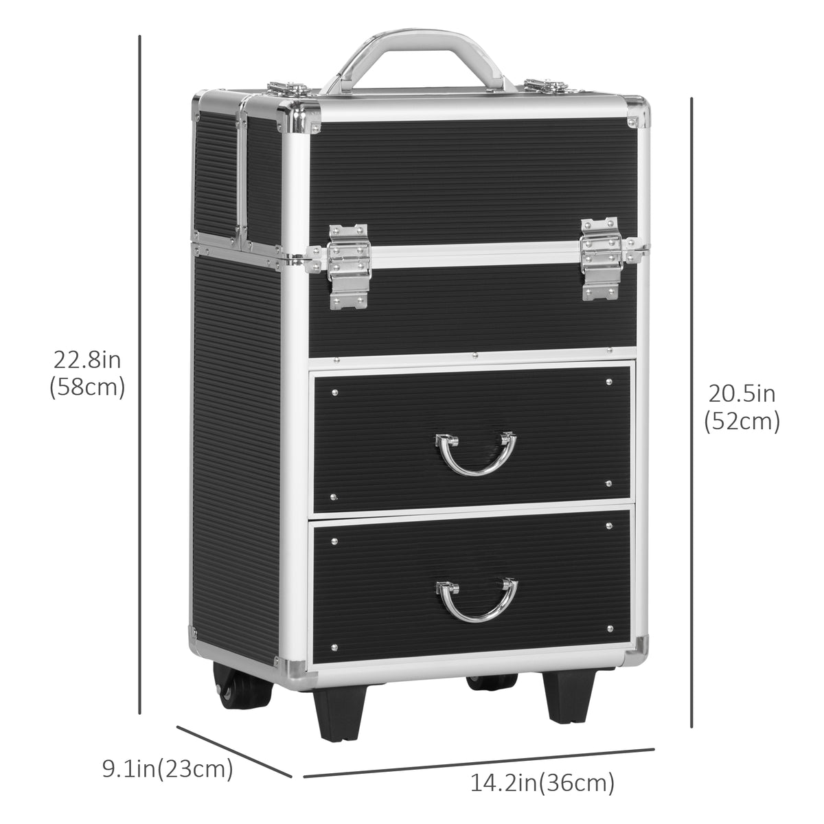 Aluminum Rolling Makeup Train Case, Portable Professional Cosmetic Makeup Case – view 2