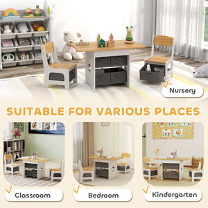Qaba 3 Piece Kids Table and Chair Set with 6 Removable Drawers, for Classroom, Living Room, Bedroom, Nursery