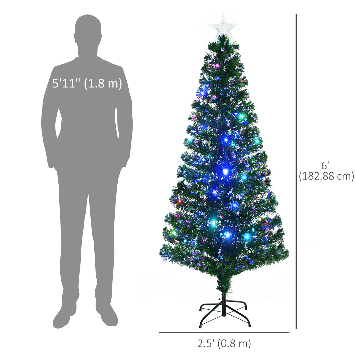 6FT Pre-lit LED Artificial Christmas Tree Scattered Holiday Décor with Stand, Green