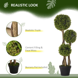 35 Inch Potted Fake Plant, Artificial Boxwood Topiary Tree, Triple Ball Tree for Indoor and Outdoor, Green