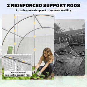 Walk-in Tunnel Greenhouse, Plant Hot House w/ Support Rods, Roll-up Mesh Door, Mesh Windows, 13'x9.8'x6.6' – view 10