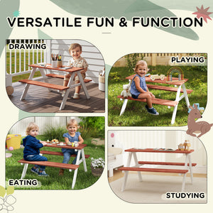 Kids Outdoor Table Set Wooden Toddler Picnic Table and Benches for 4 Kids 3-8 Years, Easy Installation, Natural Wood