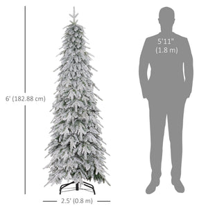 6ft Pencil Flocked Artificial Christmas Tree with 600 Branch Tips, Auto Open and Steel Base, Green – view 2
