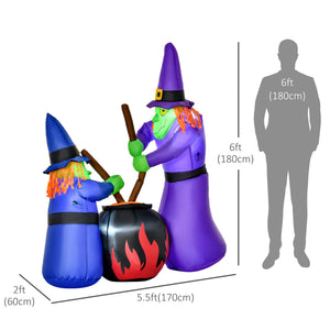 Outdoor Yard Colorful 5.5ft Blow Up Inflatable Halloween Two Old Witch and Magical Potions Decoration with LED for Indoor Outdoor House Party Display