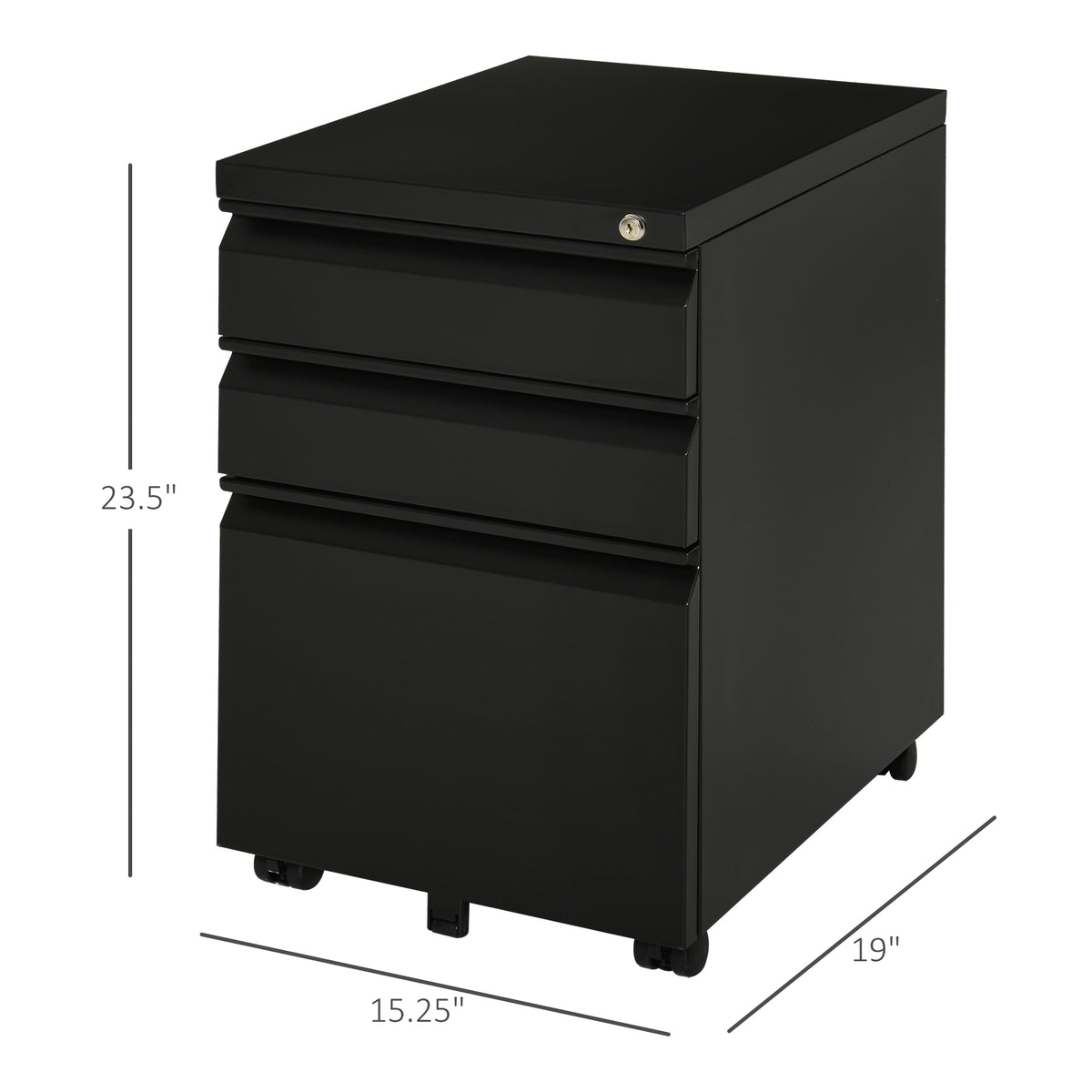 3 Drawer Filing Cabinet, Lockable Office Storage Cabinet on Wheels for Legal, Letter, A4 Files, Black – view 2