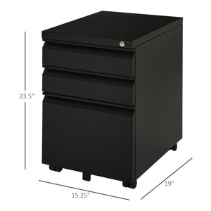 3 Drawer Filing Cabinet, Lockable Office Storage Cabinet on Wheels for Legal, Letter, A4 Files, Black – view 2