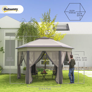13' x 13' Pop Up Canopy Tent with Netting and Carry Bag, Instant Sun Shelter, Coffee and Beige – view 2