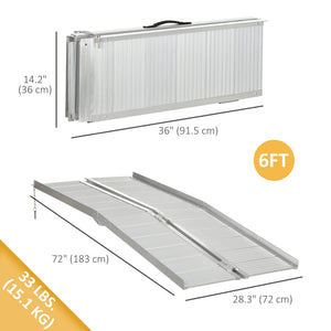Textured Aluminum Folding Wheelchair Ramp, Portable Threshold Ramp 6', for Scooter Steps Home Stairs Doorways