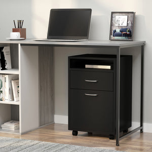 24" Small Filing Cabinet with Open Compartment, Drawer and Wheels, Home Office Storage Cabinet, Black