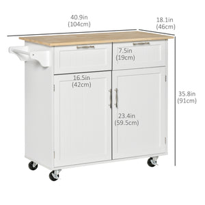 Rolling Kitchen Island with Storage Drawers, Kitchen Cart with Rubber Wood Top, Cabinet & Towel Rack, White – view 4