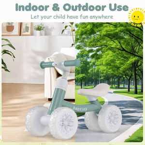 Baby Balance Bike with Adjustable Handlebar and Seat with Lighting Wheels-Green view 9